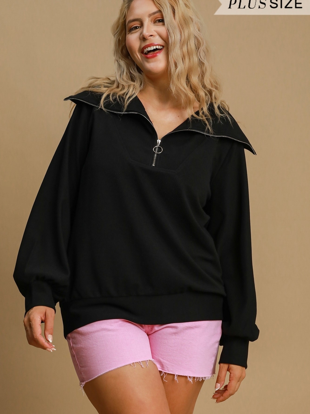 Black Half-Zip Pullover Top (New In Bag)